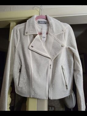NY&C White Studded Perforated Moto Jacket